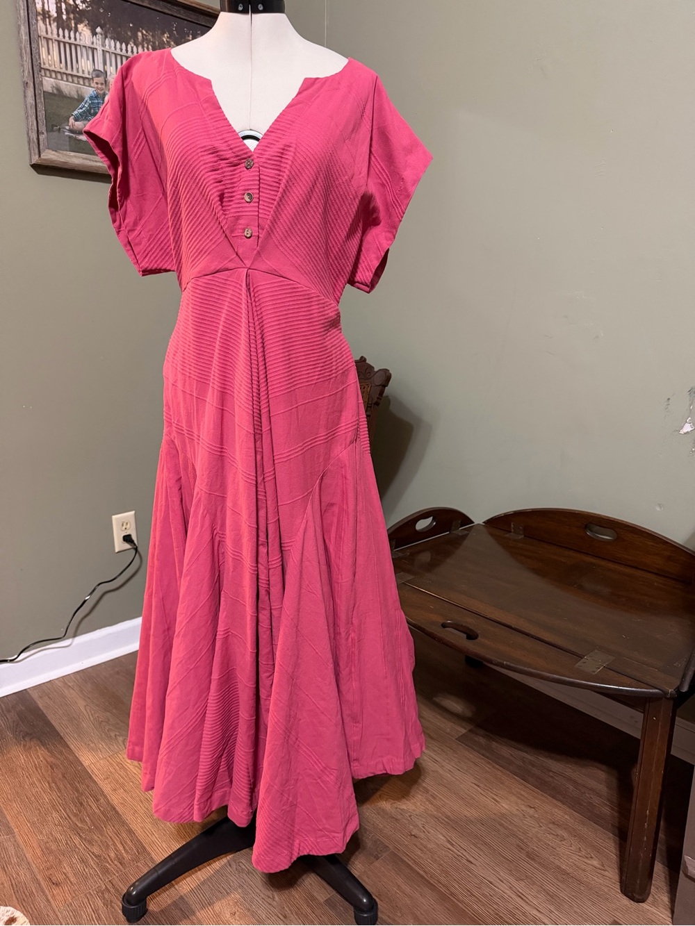 Free People Pink Textured Maxi Dress Boho Cottagecore Elastic Waist Medium